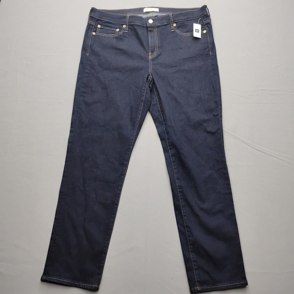 Gap 1969 Straight Leg Jeans Womens 34 Regular Dark Wash‎ Indigo Stretch